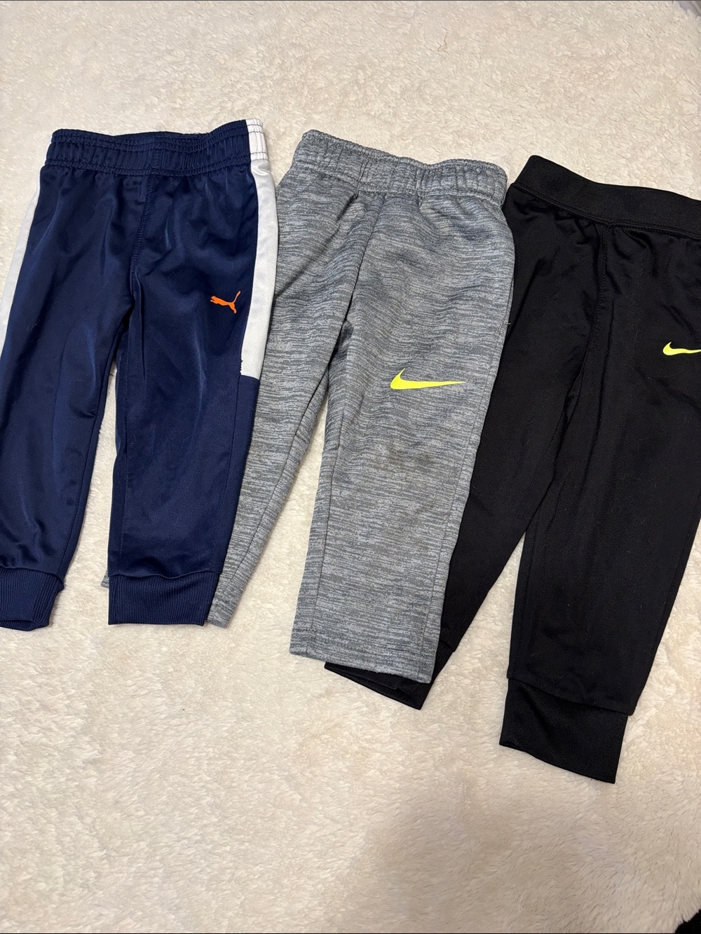 3pr Lot of Boy’s Nike & Puma Jogger Pants Trio - Black, Gray & Navy